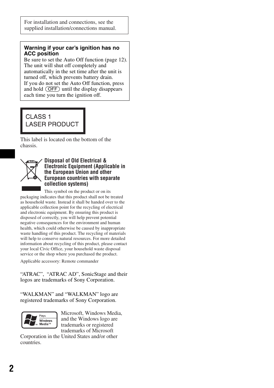 Sony CDX-GT414U User Manual | Page 2 / 112