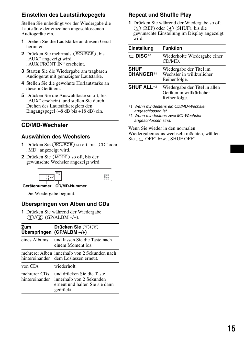 Cd/md-wechsler, Seite 15 | Sony CDX-GT414U User Manual | Page 35 / 112