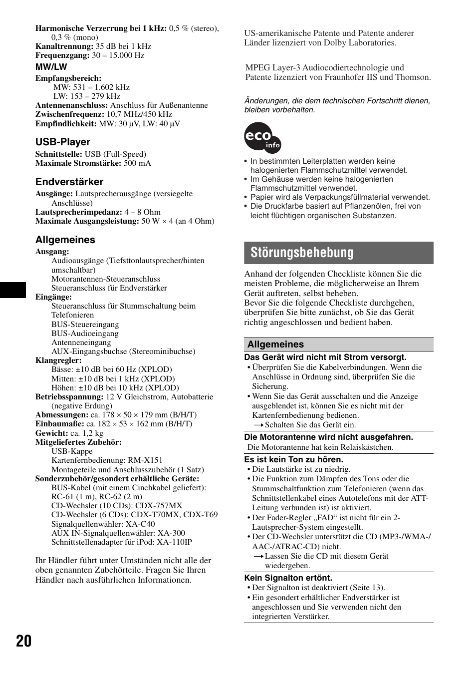 Störungsbehebung | Sony CDX-GT414U User Manual | Page 40 / 112