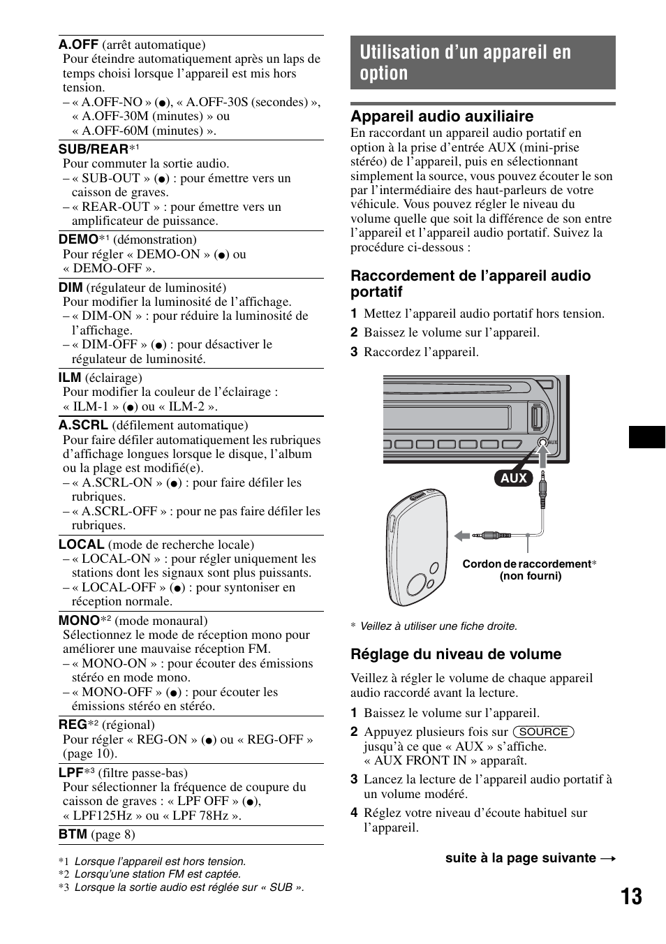 Utilisation d’un appareil en option, Appareil audio auxiliaire | Sony CDX-GT414U User Manual | Page 55 / 112