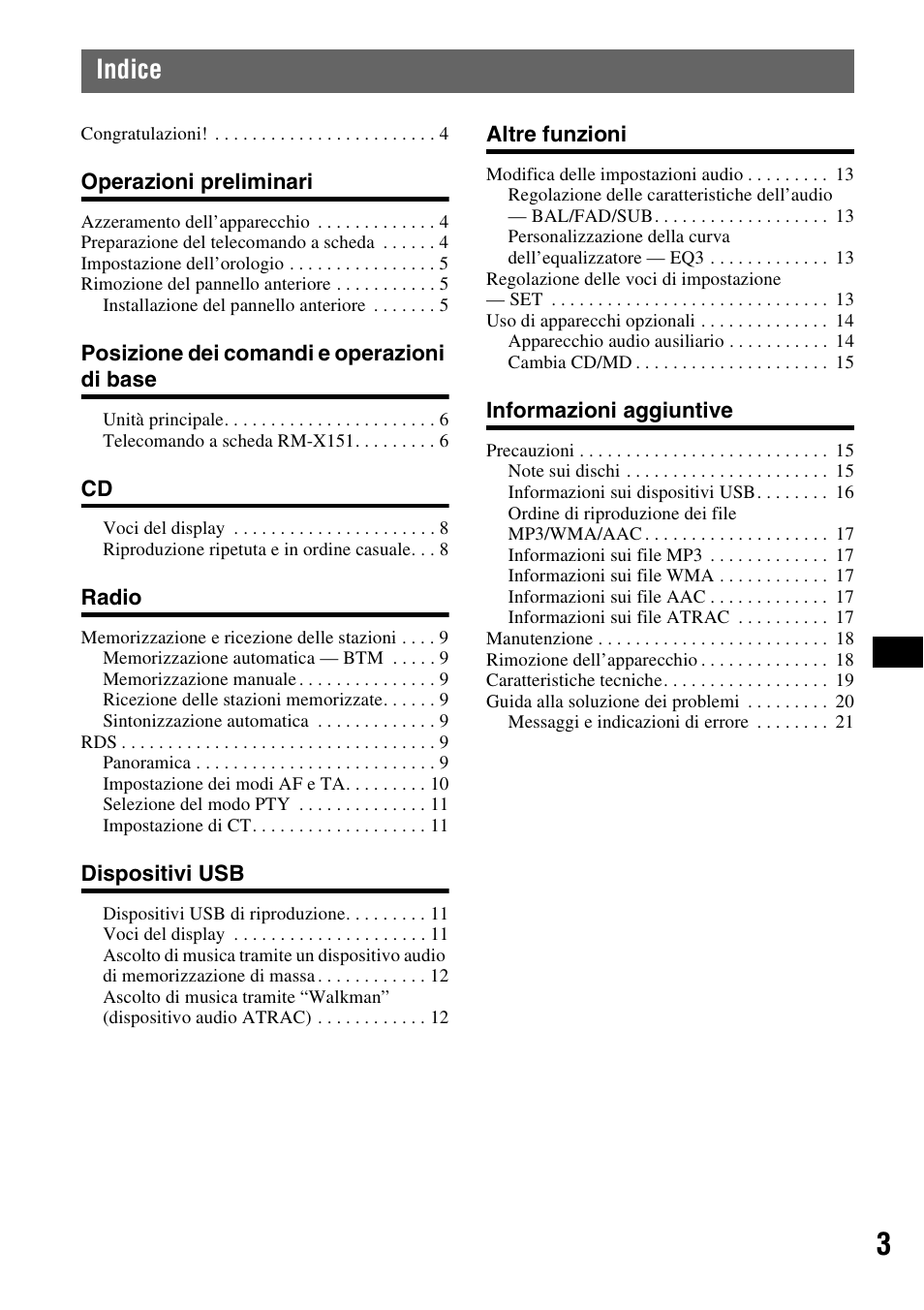 Indice | Sony CDX-GT414U User Manual | Page 67 / 112