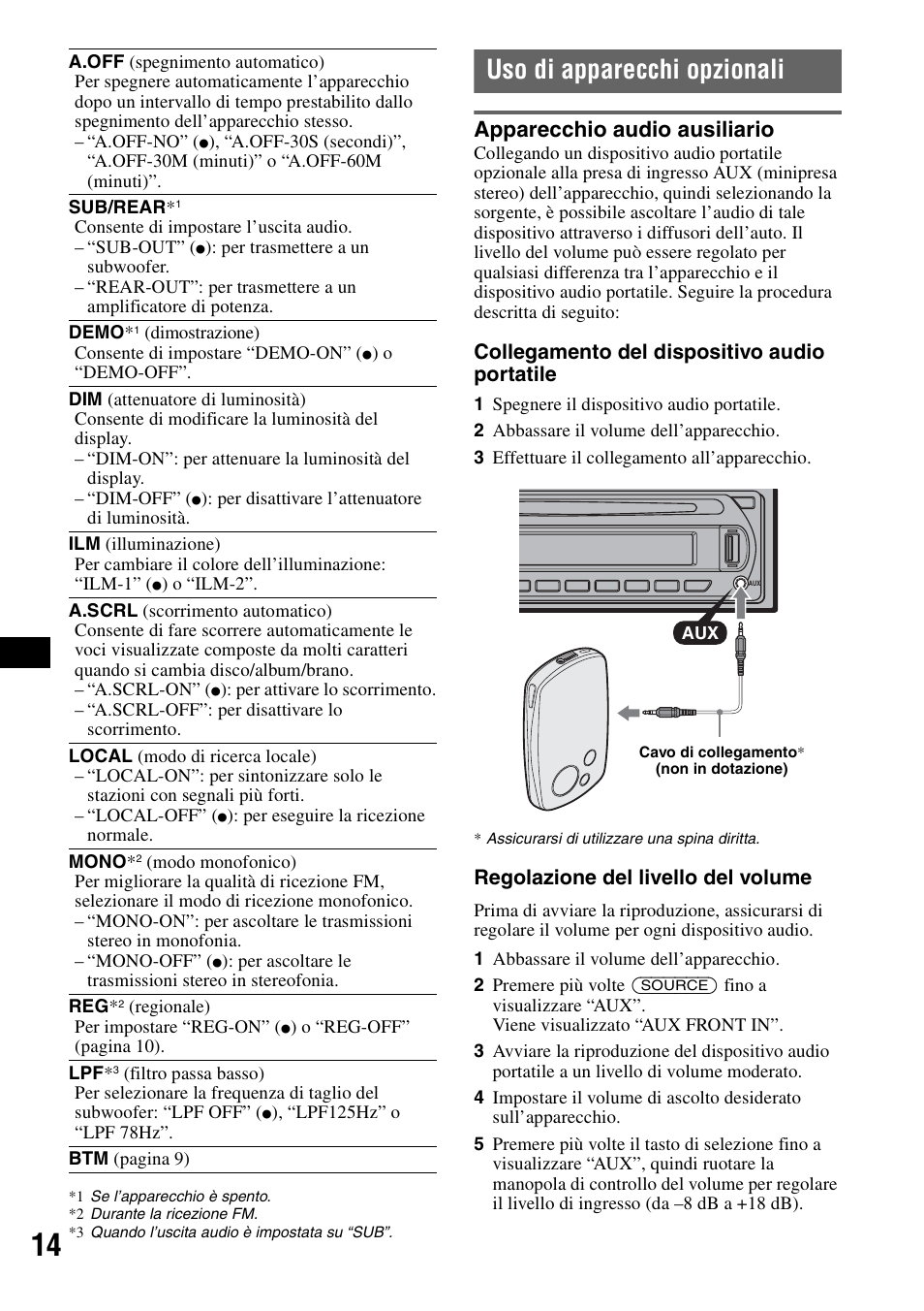 Uso di apparecchi opzionali, Apparecchio audio ausiliario | Sony CDX-GT414U User Manual | Page 78 / 112