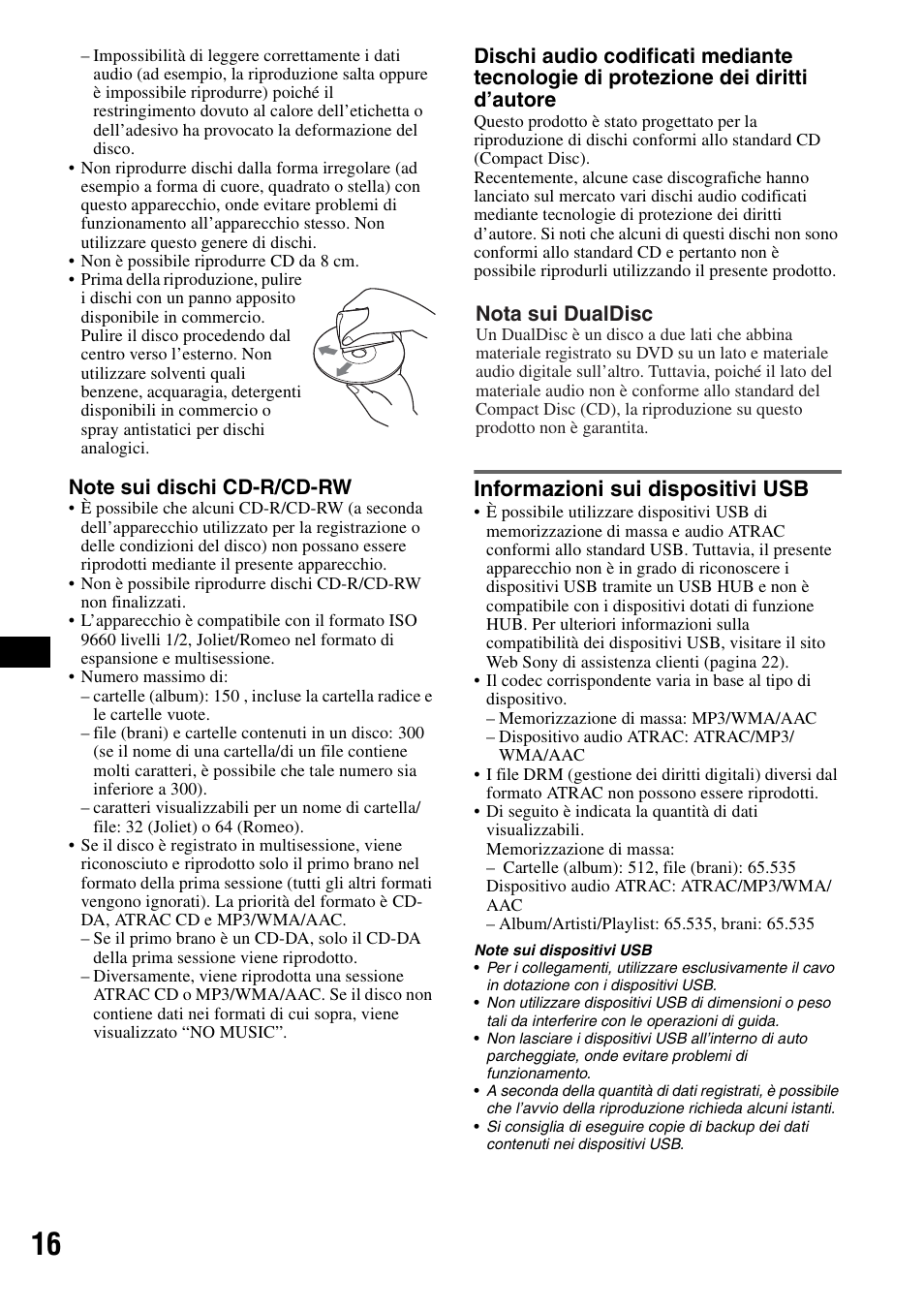 Informazioni sui dispositivi usb, Nota sui dualdisc | Sony CDX-GT414U User Manual | Page 80 / 112