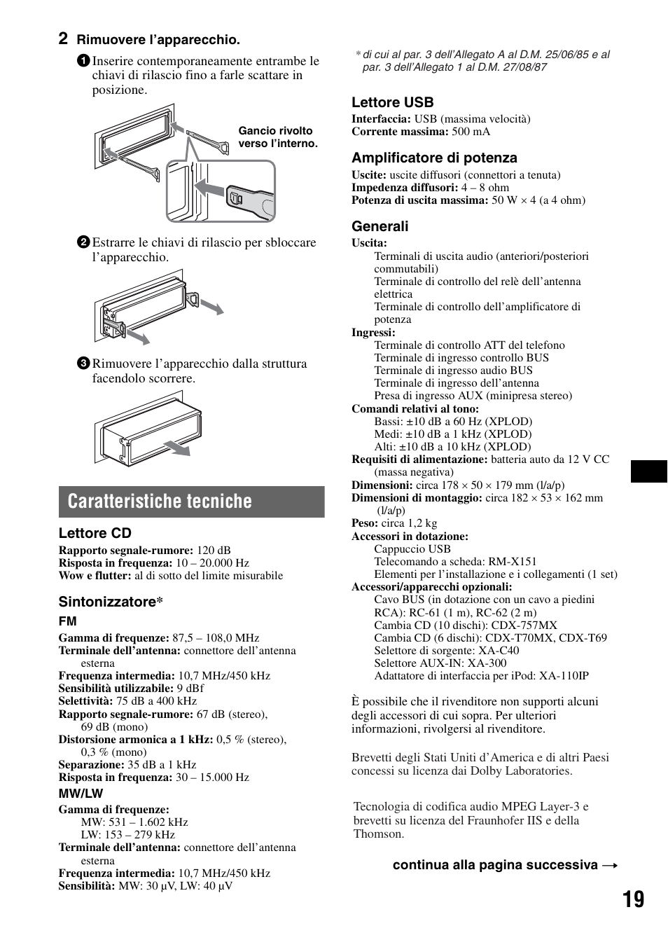 Caratteristiche tecniche | Sony CDX-GT414U User Manual | Page 83 / 112