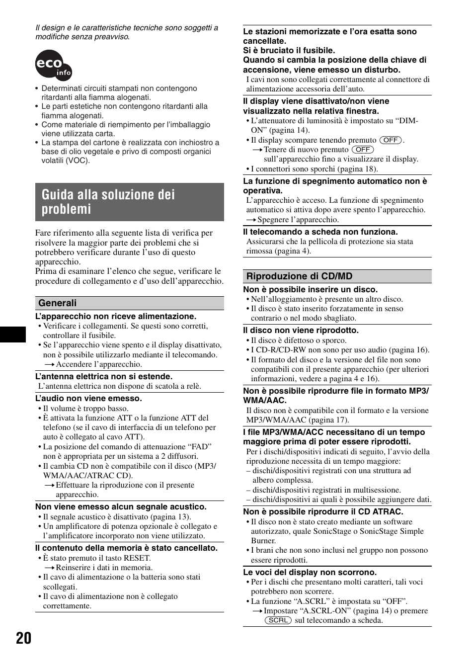 Guida alla soluzione dei problemi | Sony CDX-GT414U User Manual | Page 84 / 112