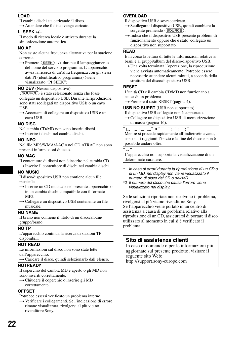 Sito di assistenza clienti | Sony CDX-GT414U User Manual | Page 86 / 112