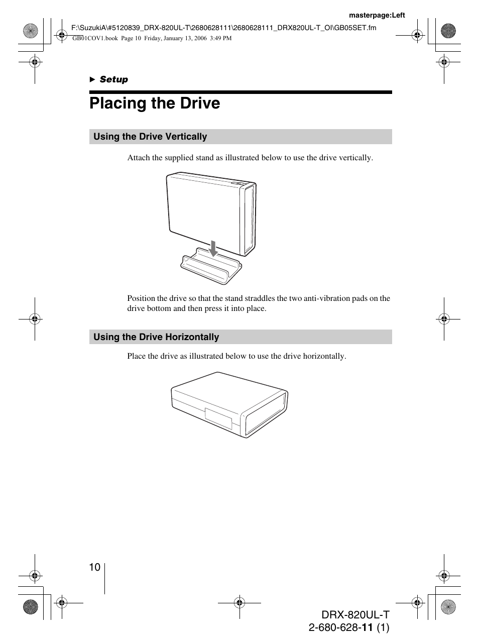 Placing the drive | Sony DRX-820UL-T User Manual | Page 10 / 36