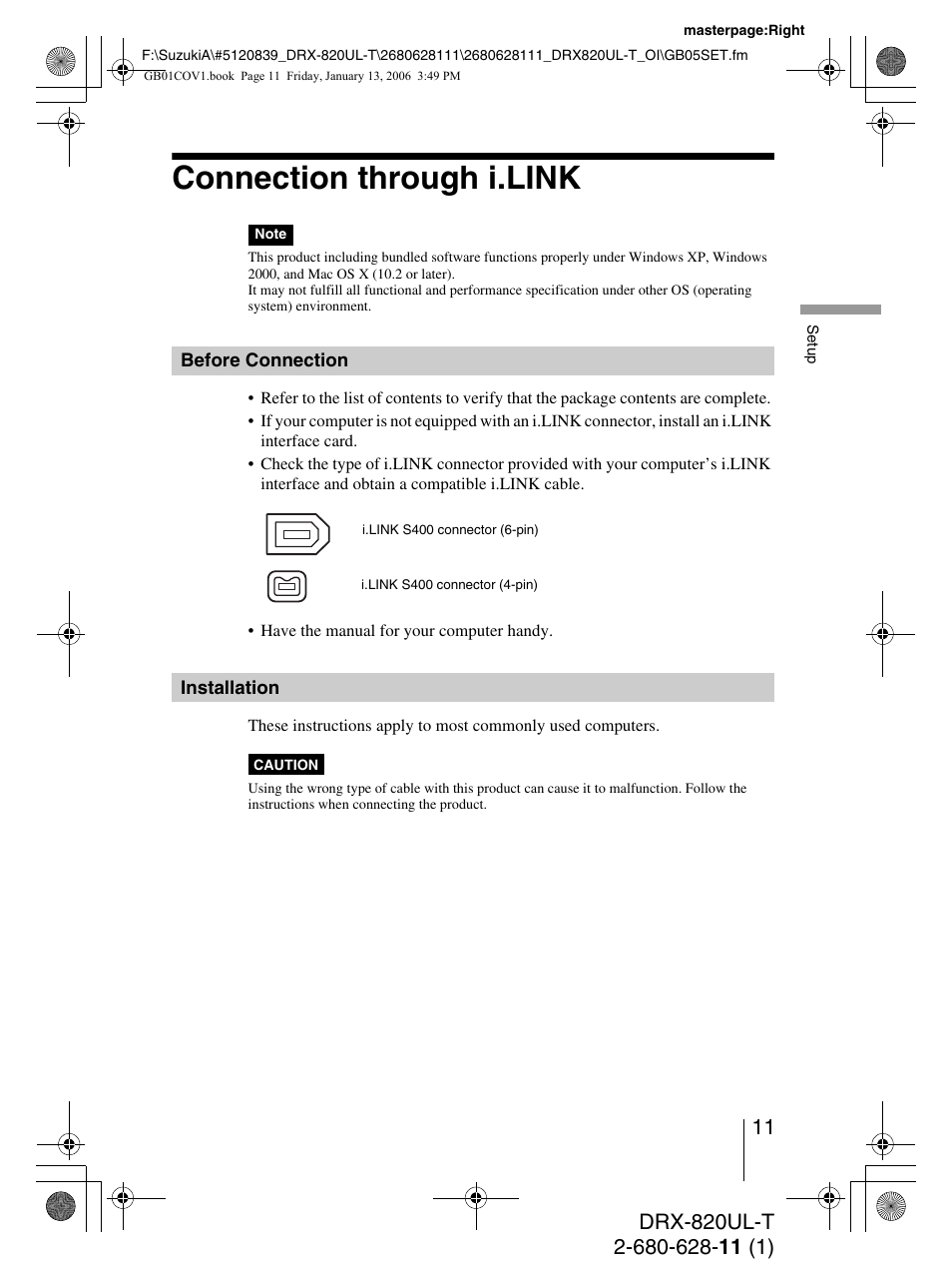 Connection through i.link | Sony DRX-820UL-T User Manual | Page 11 / 36