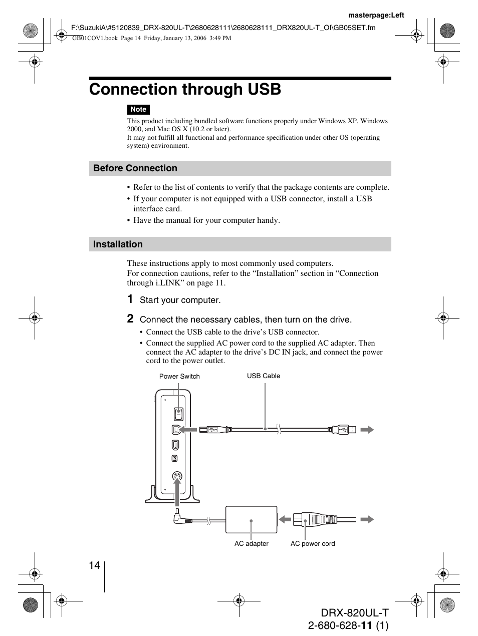 Connection through usb | Sony DRX-820UL-T User Manual | Page 14 / 36
