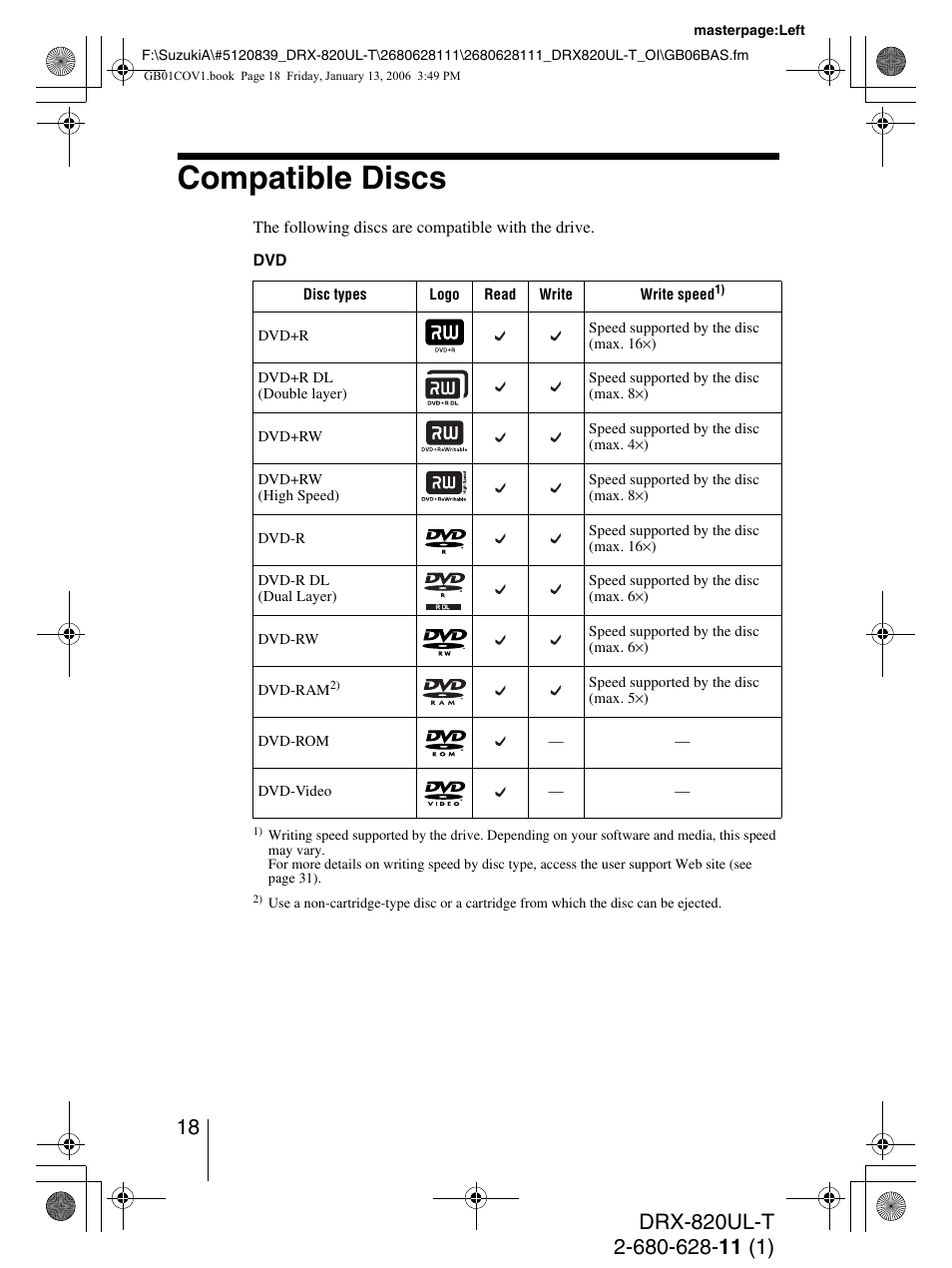 Compatible discs | Sony DRX-820UL-T User Manual | Page 18 / 36