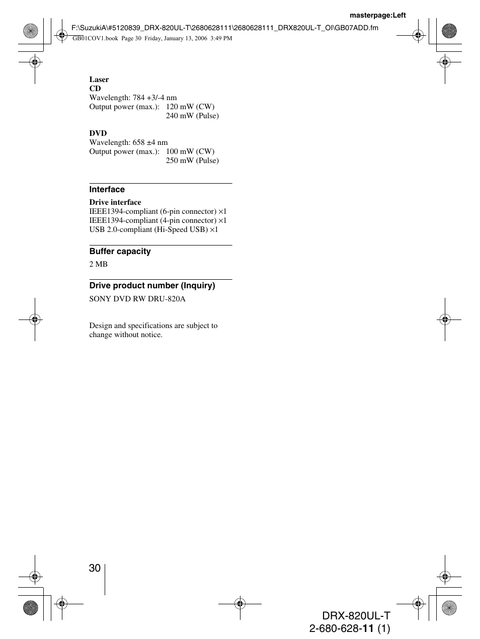 Sony DRX-820UL-T User Manual | Page 30 / 36