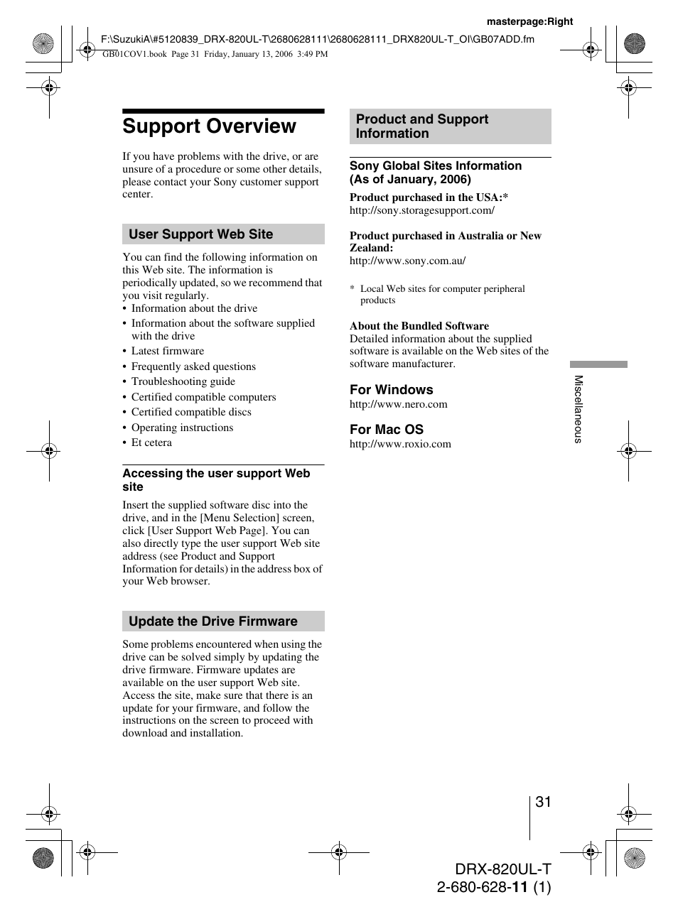 Support overview | Sony DRX-820UL-T User Manual | Page 31 / 36