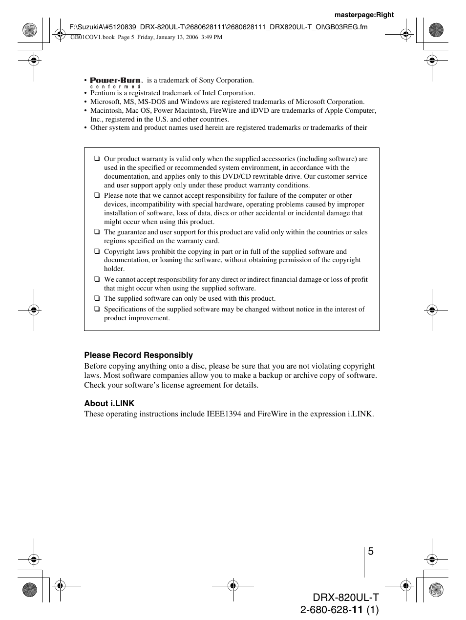 Sony DRX-820UL-T User Manual | Page 5 / 36