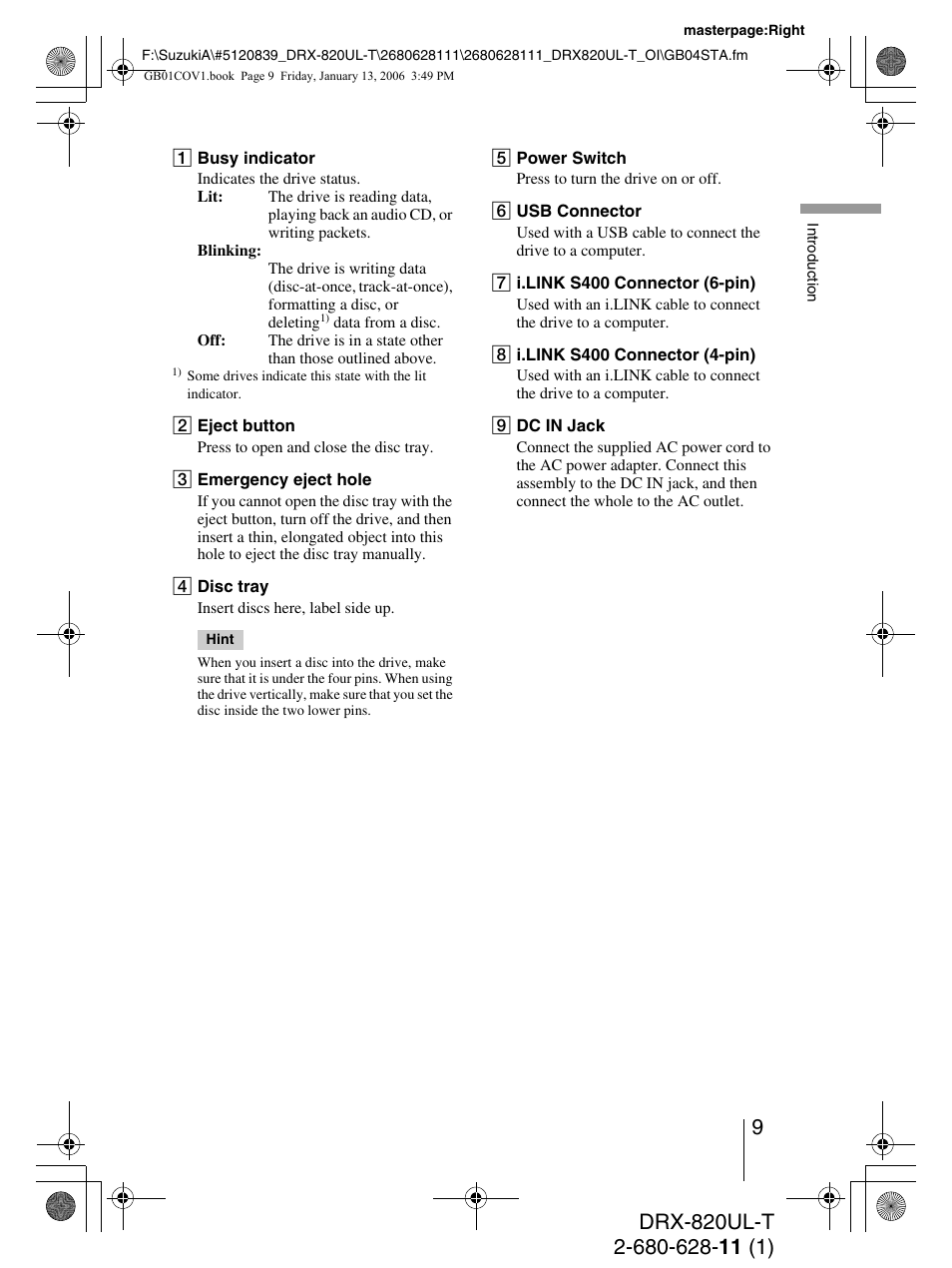 Sony DRX-820UL-T User Manual | Page 9 / 36