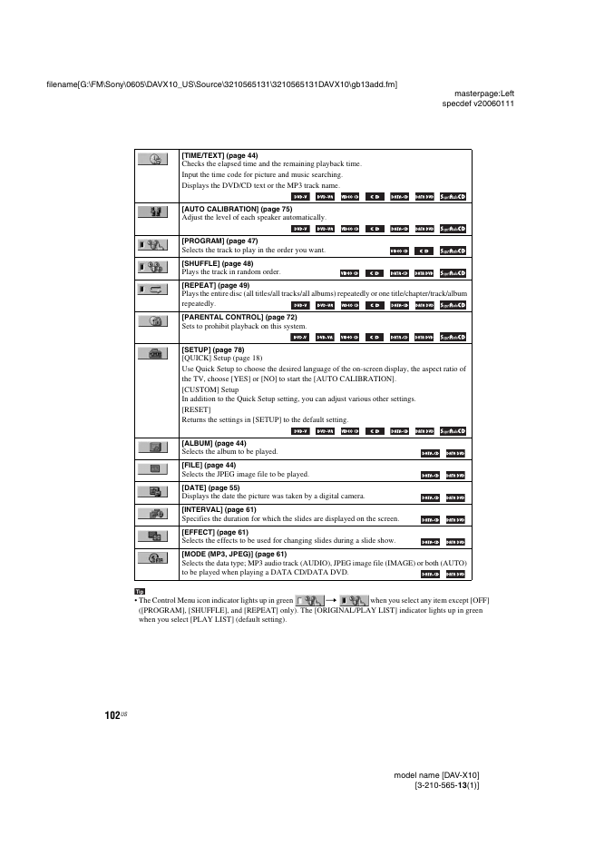 Sony DAVX10 User Manual | Page 102 / 107