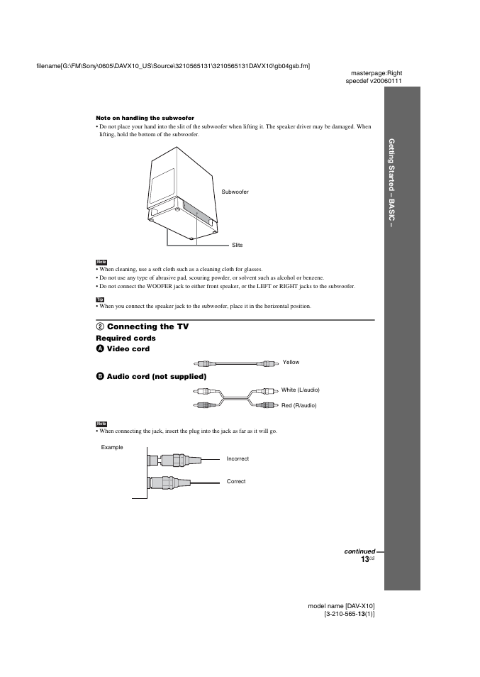 2 connecting the tv | Sony DAVX10 User Manual | Page 13 / 107