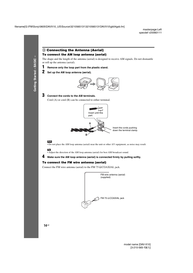 3 connecting the antenna (aerial) | Sony DAVX10 User Manual | Page 14 / 107