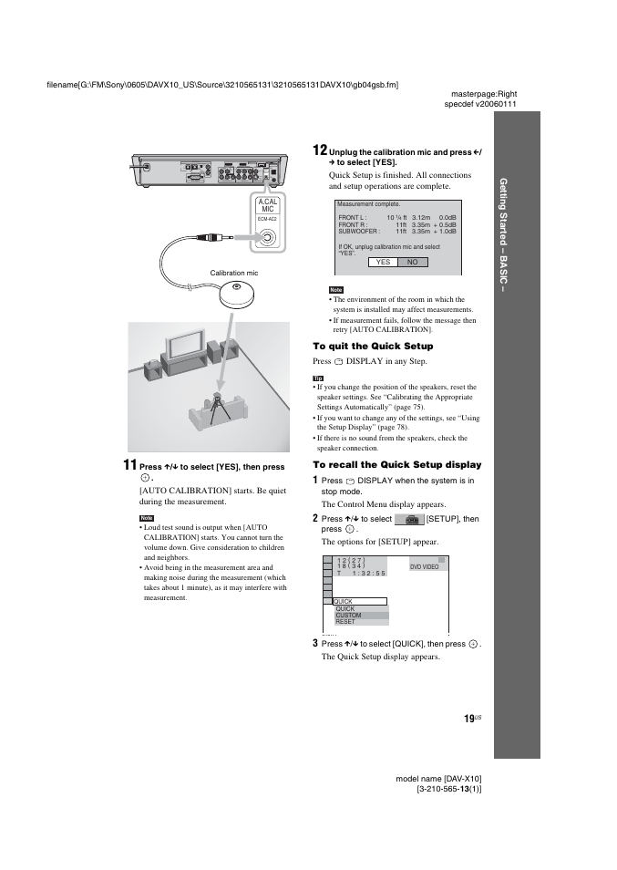 Gettin g star ted – b a si c, Video ecm-ac2, 75 coaxial s video | Rcoaxial coaxial optical optical impedance use 4 l | Sony DAVX10 User Manual | Page 19 / 107