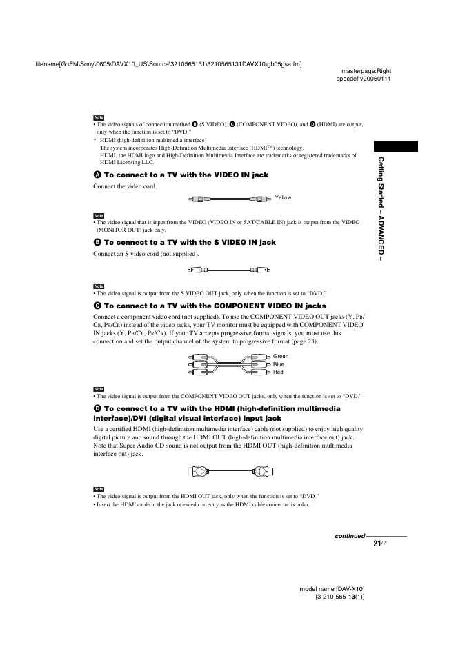 Sony DAVX10 User Manual | Page 21 / 107