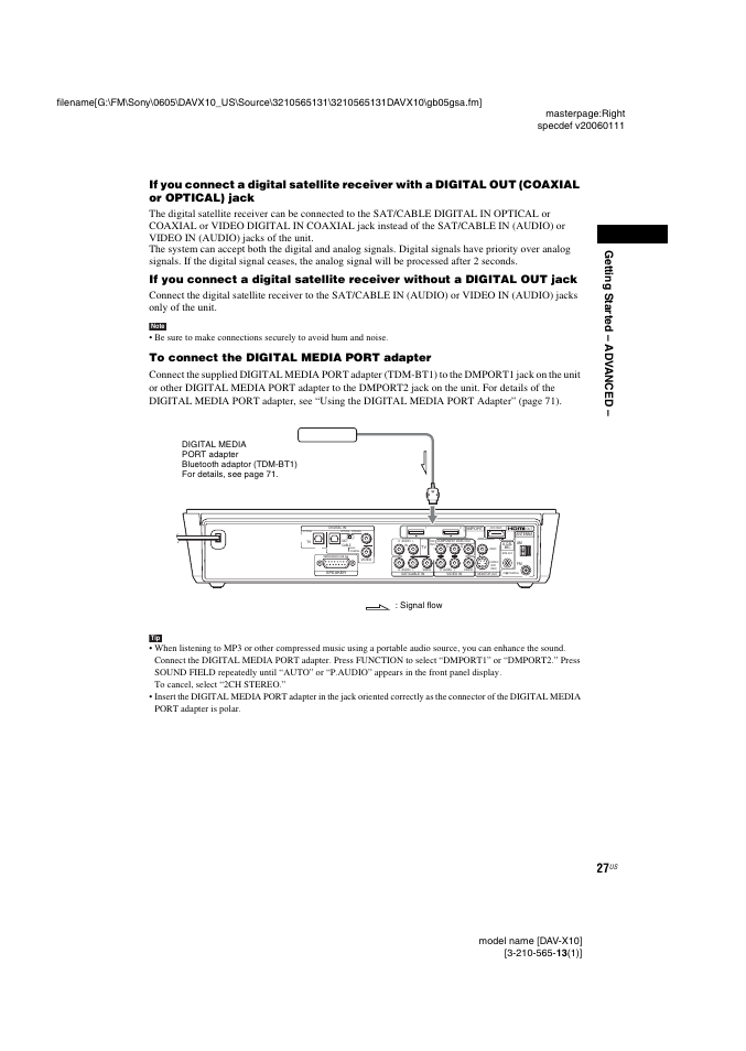 Ge tting sta rte d – ad v anced | Sony DAVX10 User Manual | Page 27 / 107