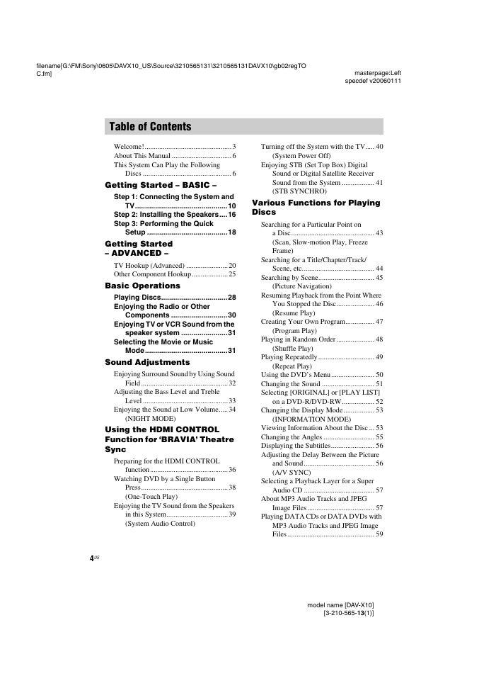 Sony DAVX10 User Manual | Page 4 / 107