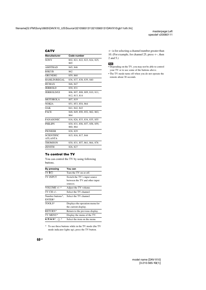 Sony DAVX10 User Manual | Page 68 / 107