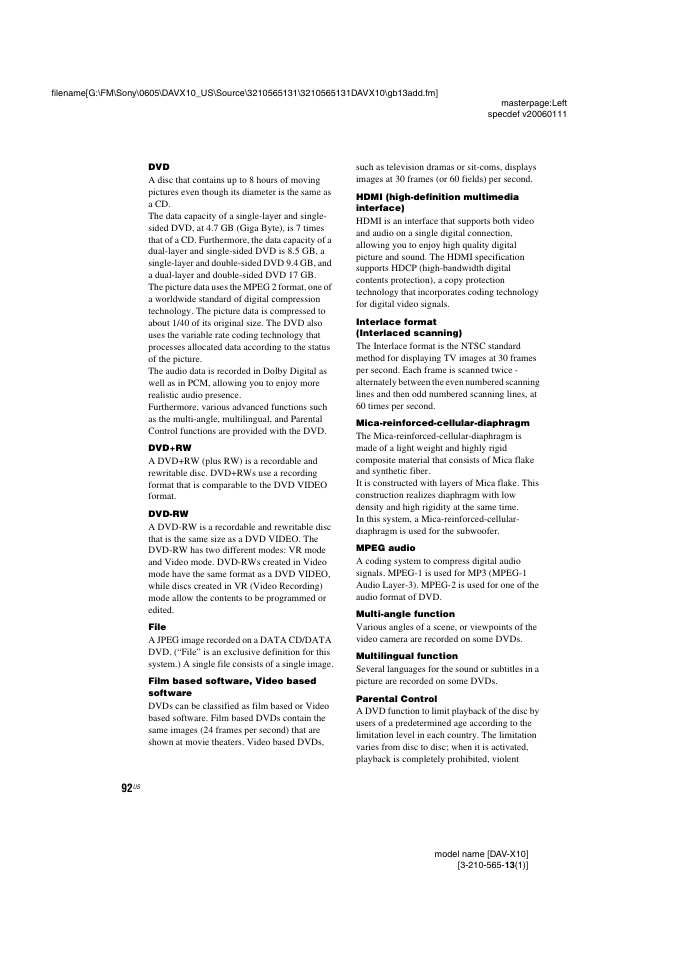Sony DAVX10 User Manual | Page 92 / 107