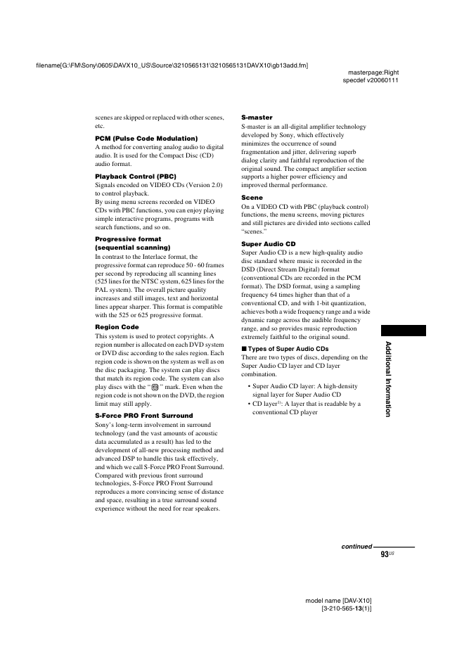 Sony DAVX10 User Manual | Page 93 / 107