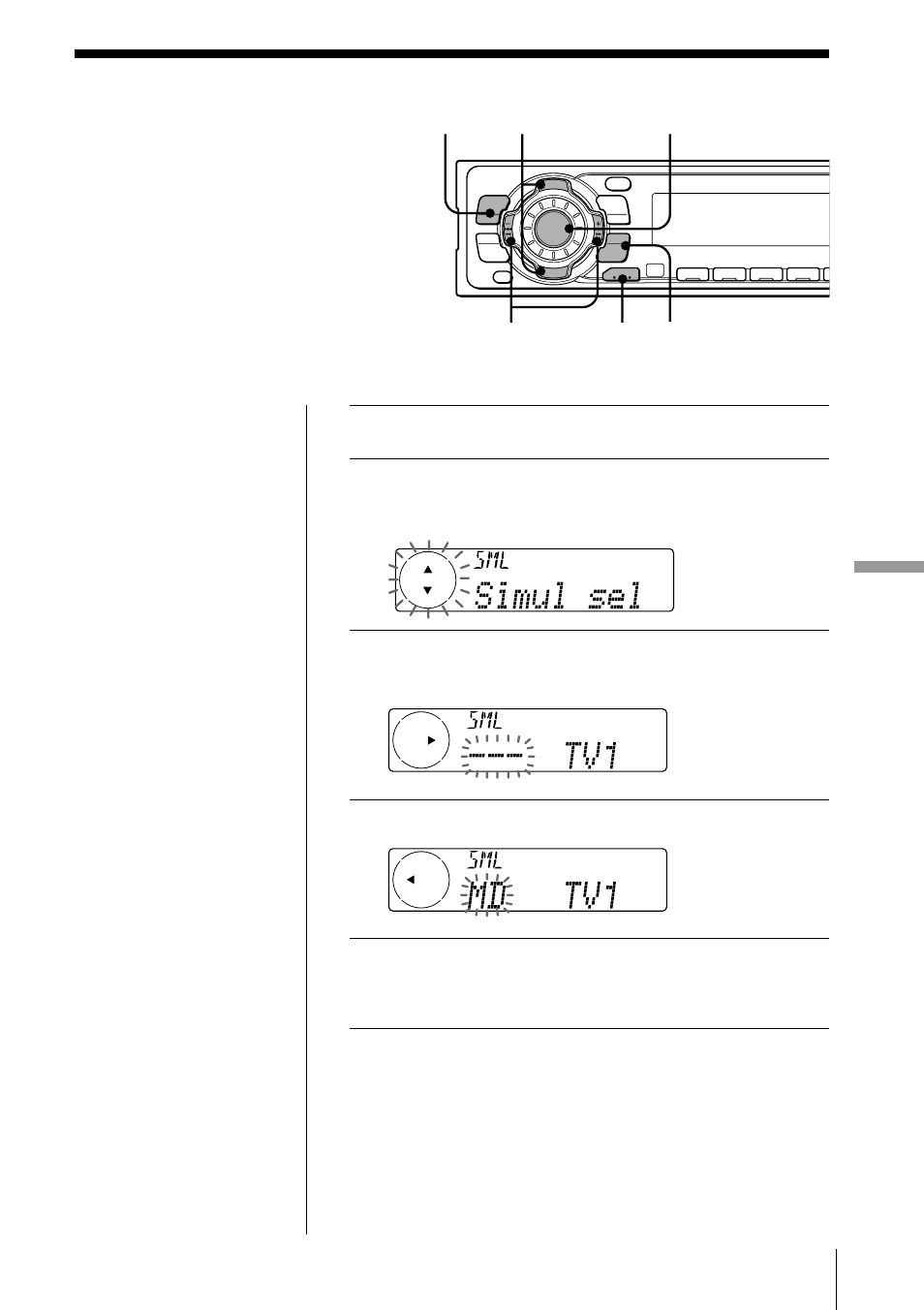 映像を見ながらディスクを聞く（サイマルプレイ, Tv menu, Prst/disc simul sel enter | Source cd md, Mode tv, Enter, 4cd md 3, Menu prst/disc source seek/ams enter mode | Sony MDX-C7400X User Manual | Page 41 / 72