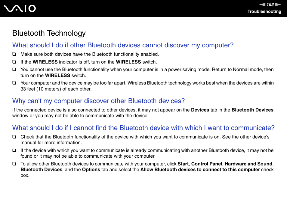 Bluetooth technology | Sony VAIO VGN-Z500 Series User Manual | Page 193 / 239