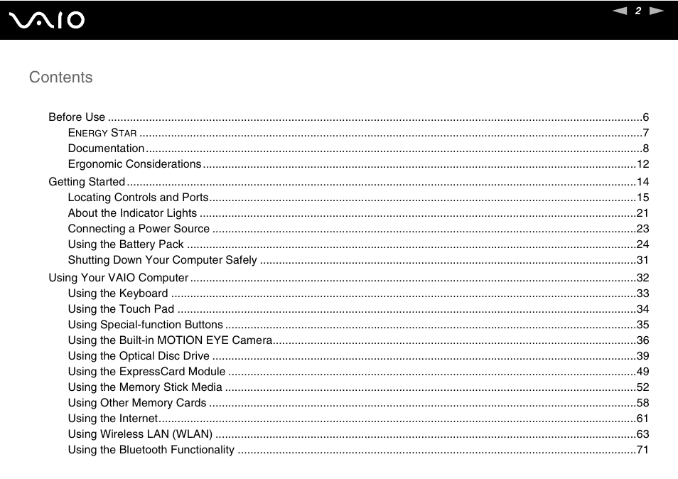 Sony VAIO VGN-Z500 Series User Manual | Page 2 / 239