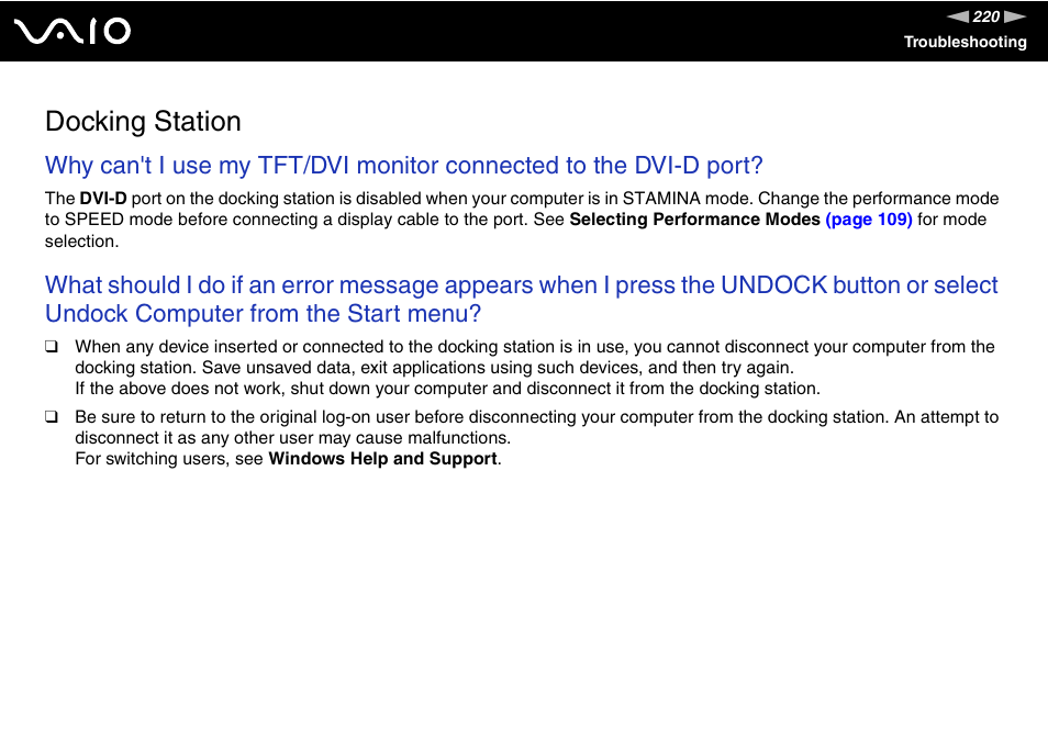 Docking station | Sony VAIO VGN-Z500 Series User Manual | Page 220 / 239