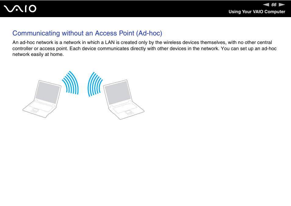 Communicating without an access point (ad-hoc) | Sony VAIO VGN-Z500 Series User Manual | Page 66 / 239