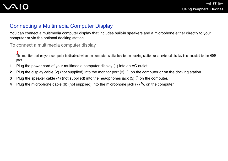 Connecting a multimedia computer display | Sony VAIO VGN-Z500 Series User Manual | Page 88 / 239