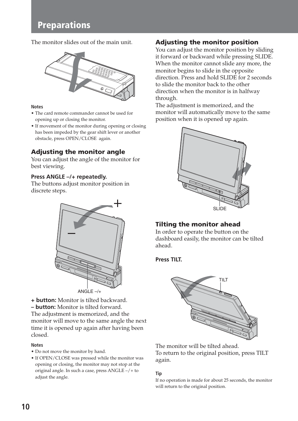 Preparations | Sony XAV-A1 User Manual | Page 10 / 184
