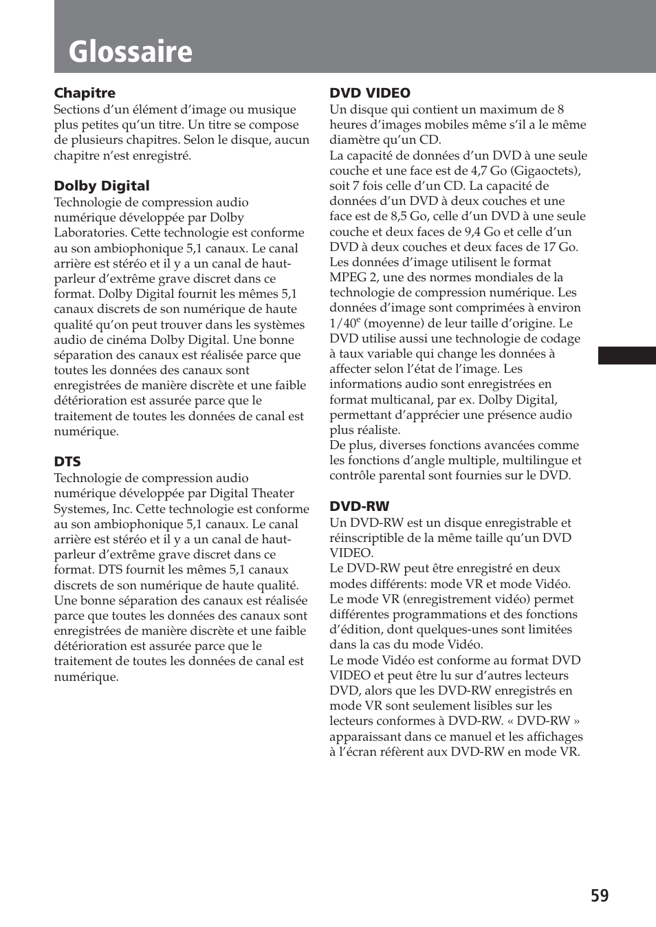 Glossaire | Sony XAV-A1 User Manual | Page 119 / 184