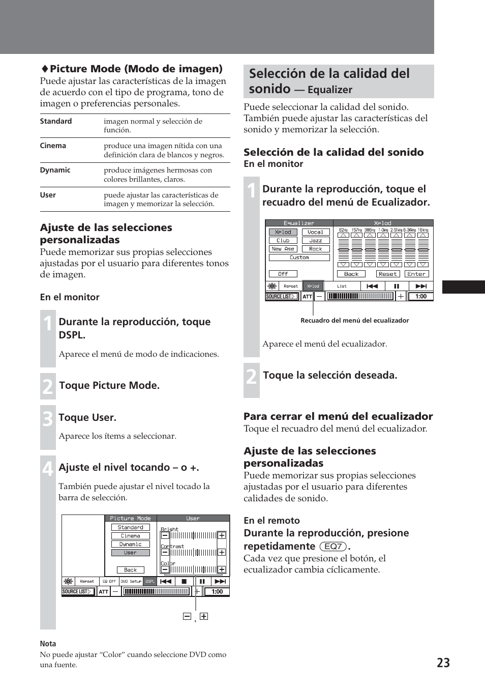 Selección de la calidad del sonido — equalizer, Selección de la calidad del sonido | Sony XAV-A1 User Manual | Page 143 / 184