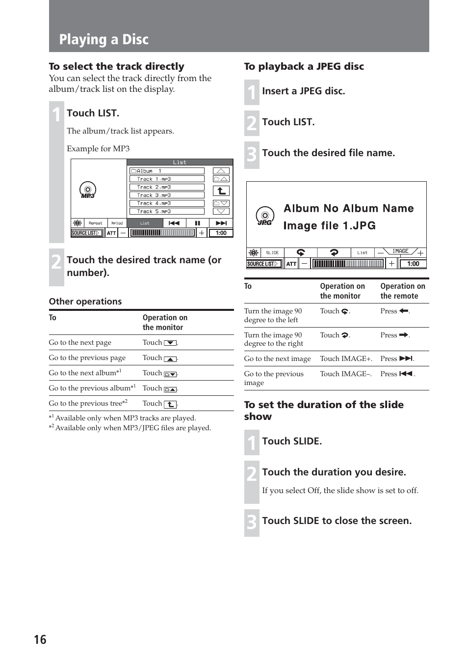 Playing a disc | Sony XAV-A1 User Manual | Page 16 / 184