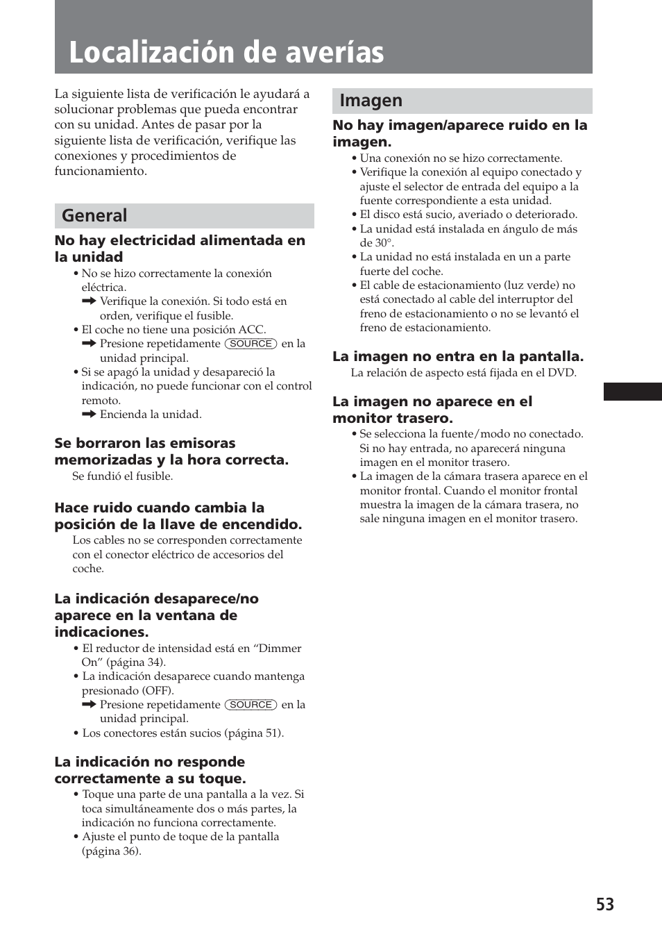 Localización de averías, General, Imagen | Sony XAV-A1 User Manual | Page 173 / 184