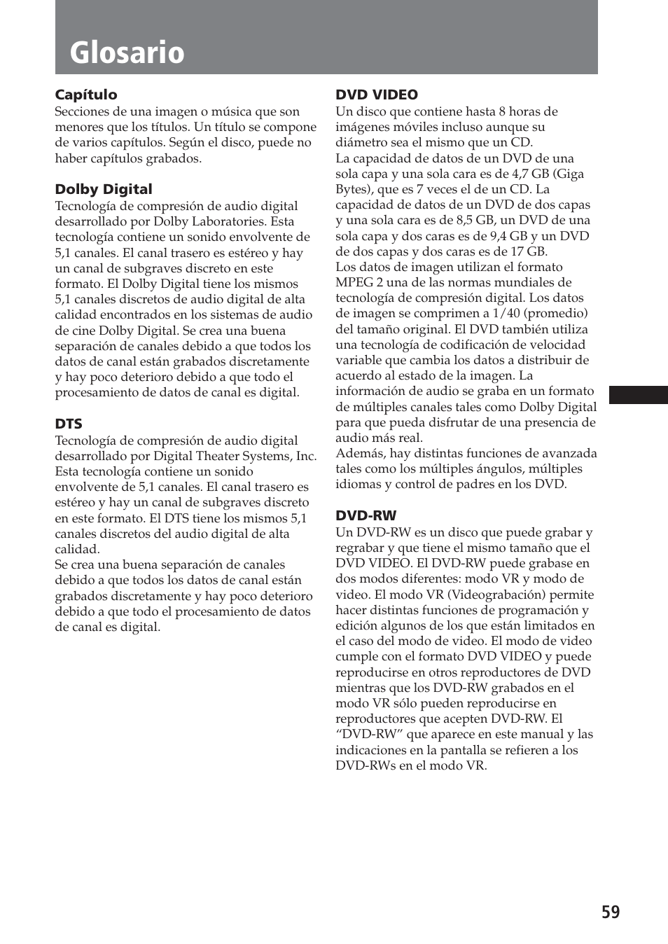 Glosario | Sony XAV-A1 User Manual | Page 179 / 184