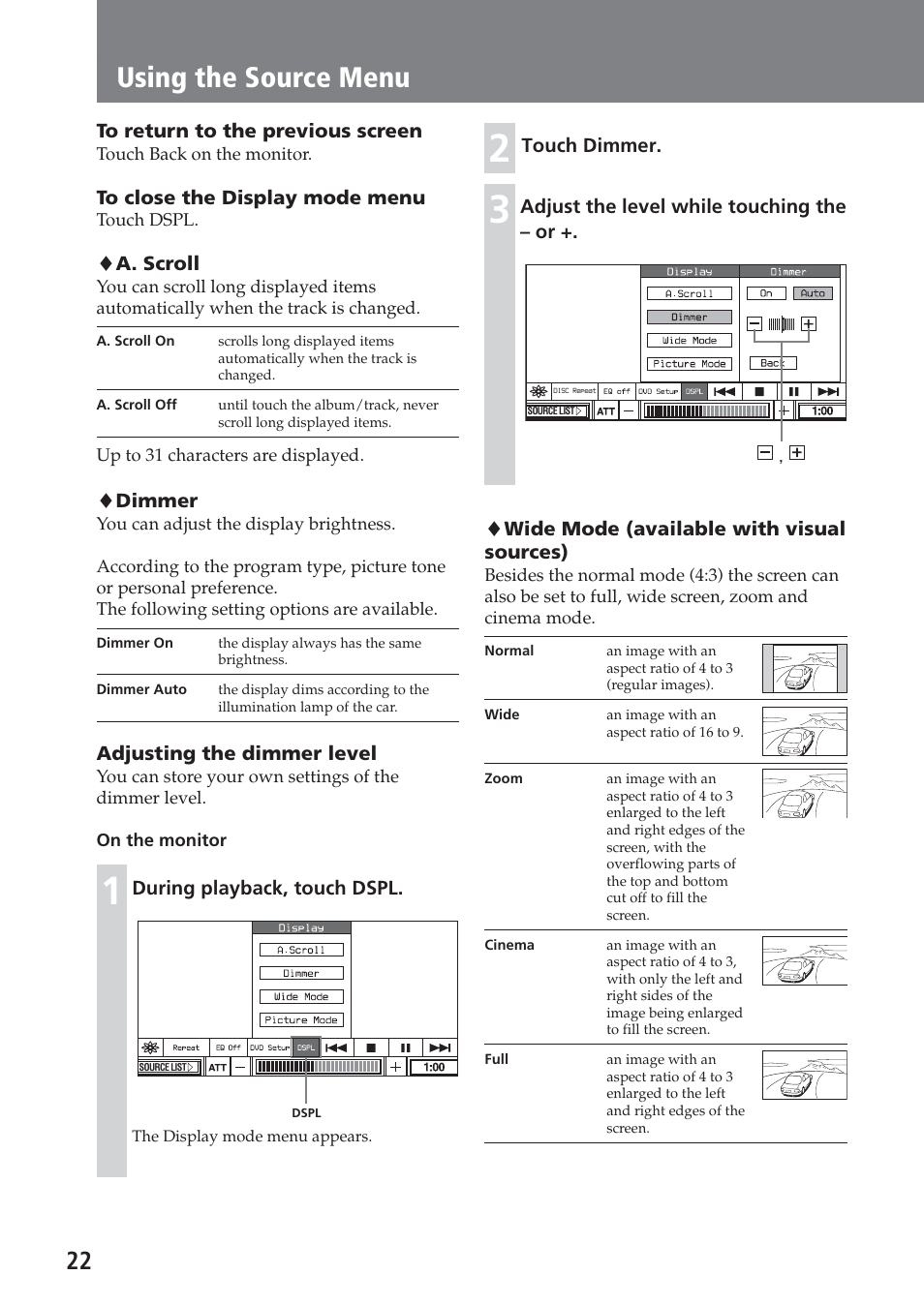 Using the source menu | Sony XAV-A1 User Manual | Page 22 / 184