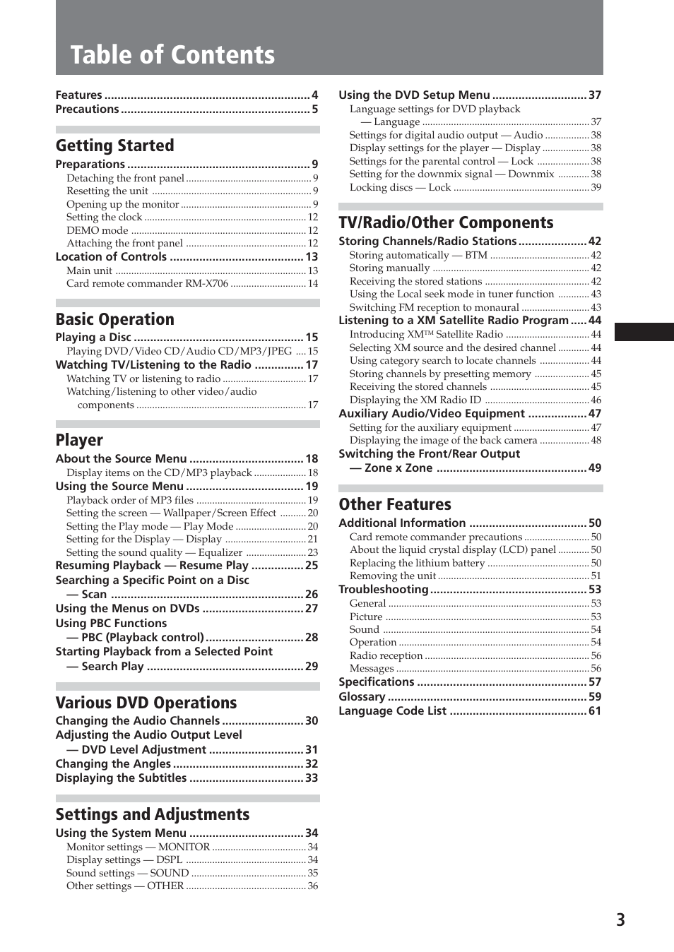 Sony XAV-A1 User Manual | Page 3 / 184