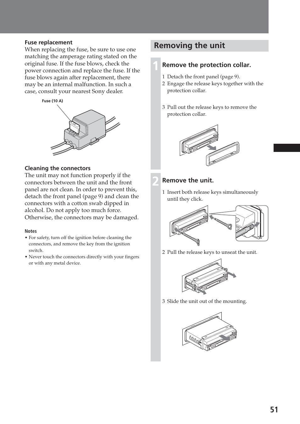 Removing the unit | Sony XAV-A1 User Manual | Page 51 / 184