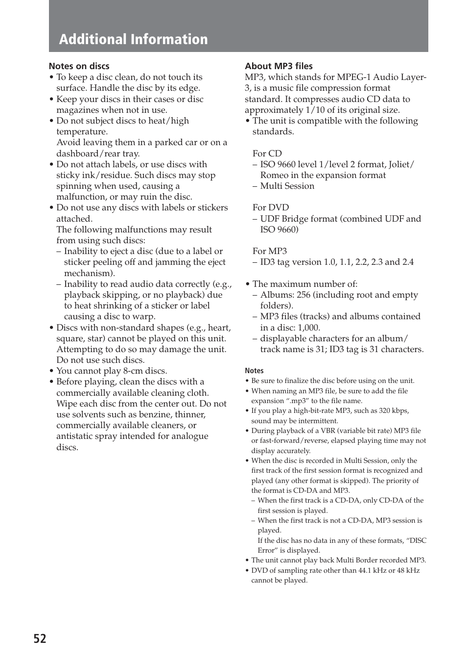 Additional information | Sony XAV-A1 User Manual | Page 52 / 184