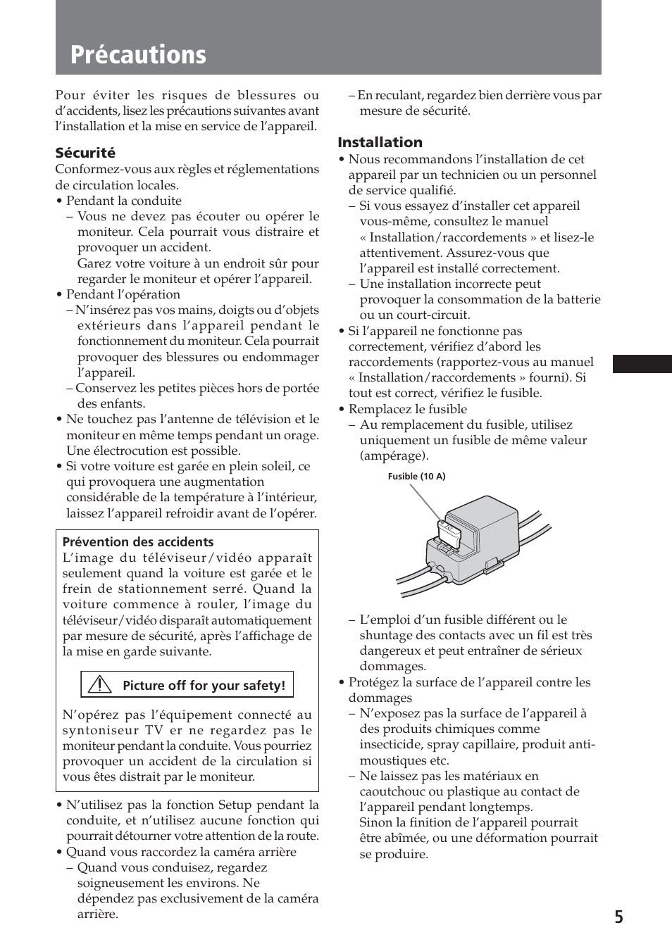 Précautions | Sony XAV-A1 User Manual | Page 65 / 184