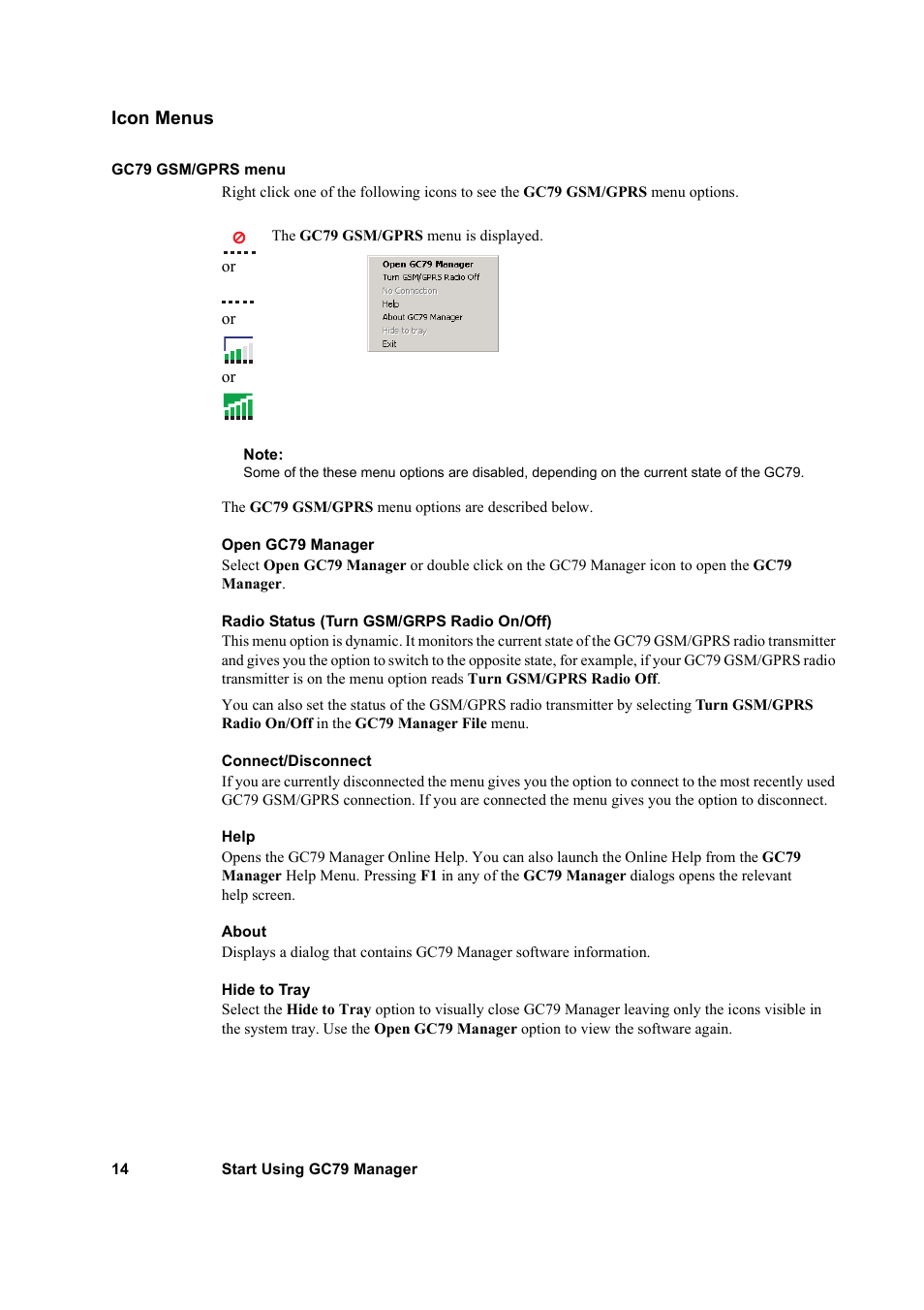 Icon menus | Sony GC79 User Manual | Page 14 / 86