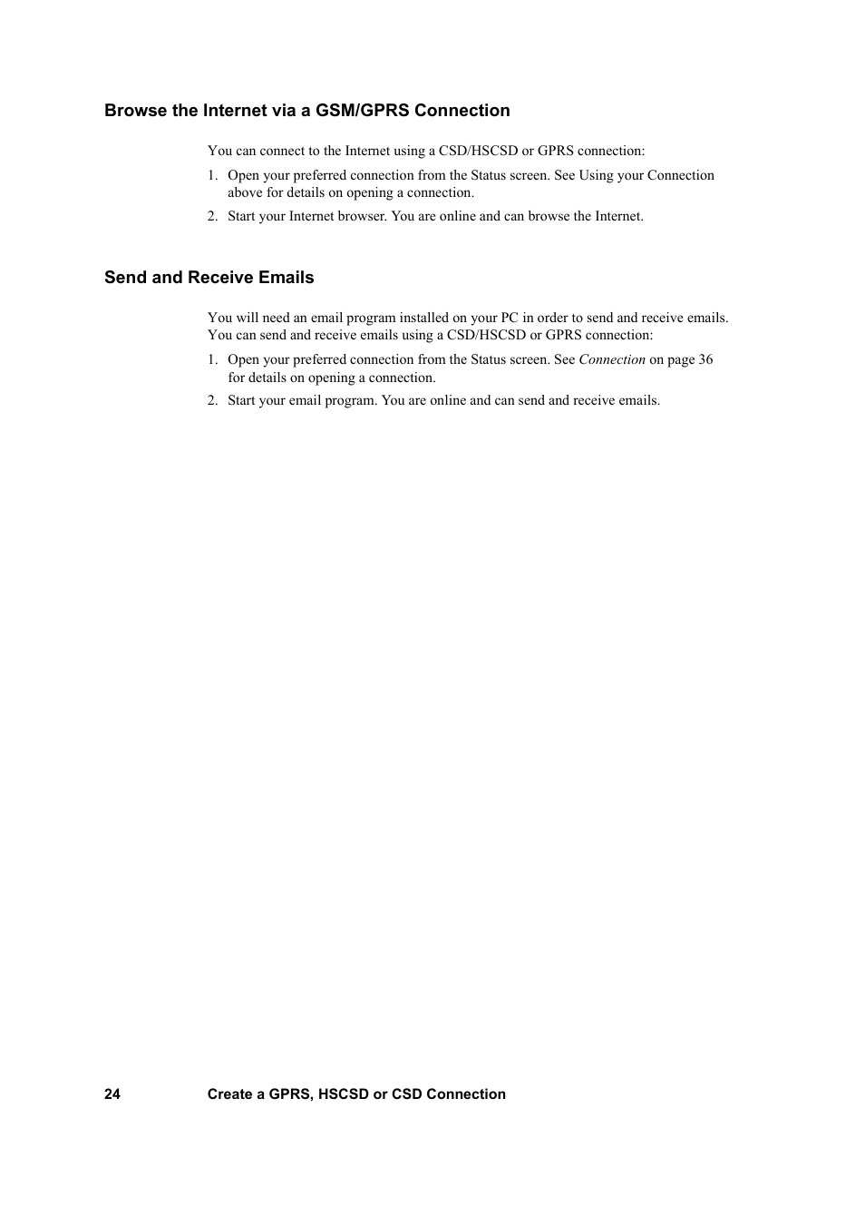 Browse the internet via a gsm/gprs connection, Send and receive emails | Sony GC79 User Manual | Page 24 / 86