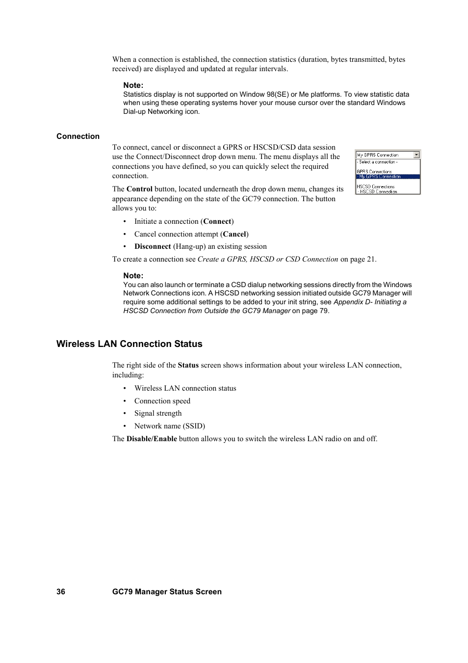 Wireless lan connection status | Sony GC79 User Manual | Page 36 / 86