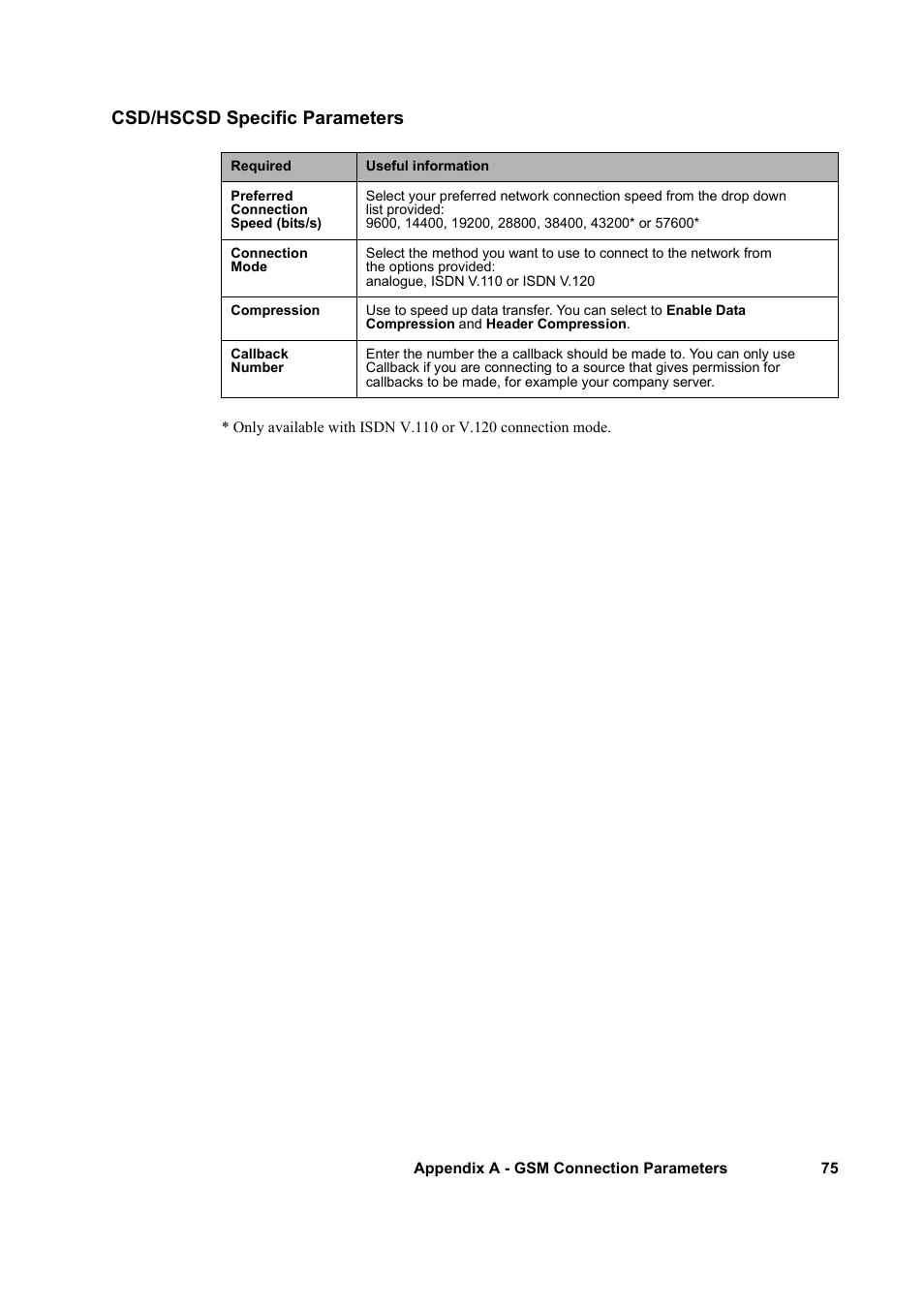 Csd/hscsd specific parameters | Sony GC79 User Manual | Page 75 / 86