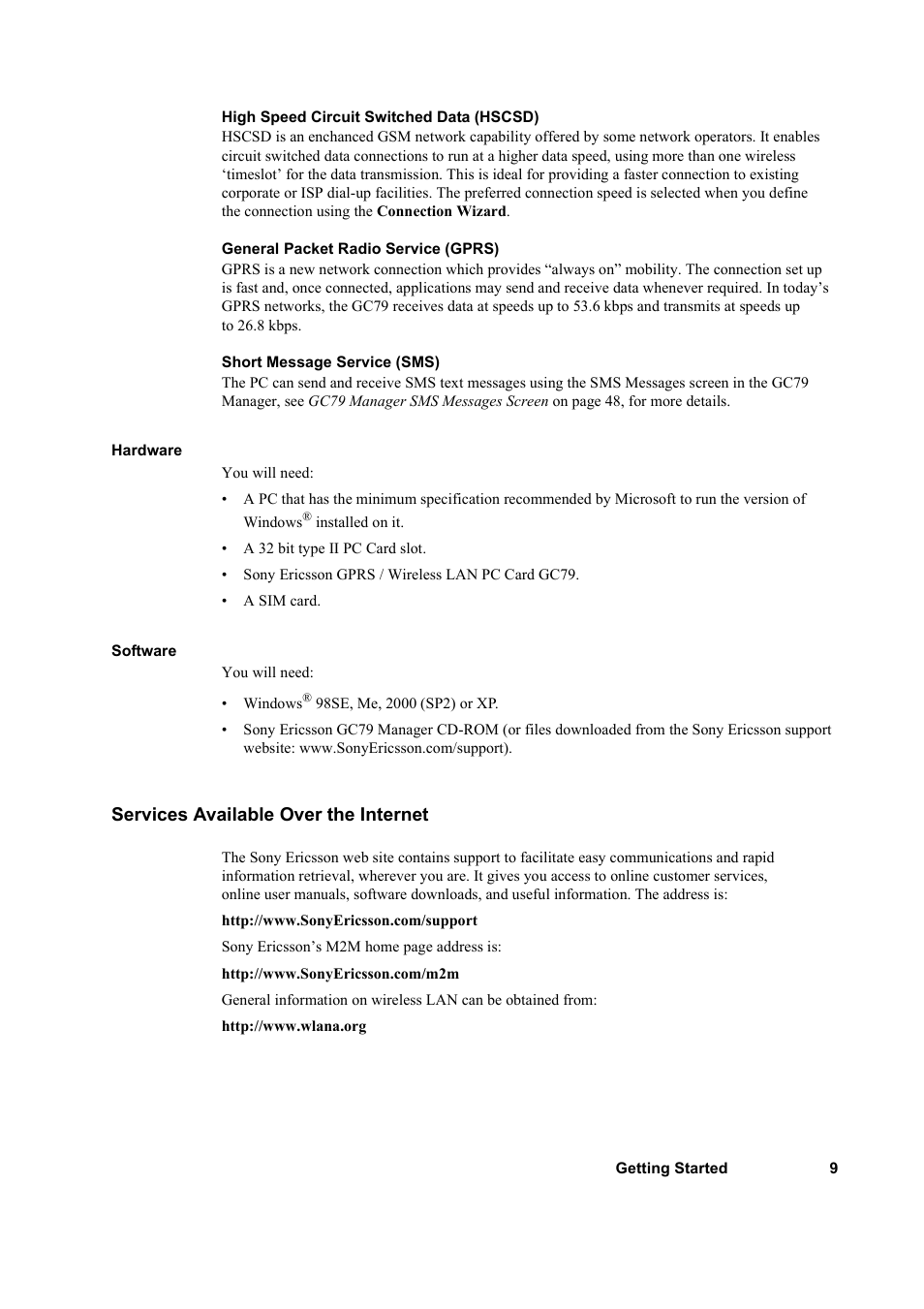 Services available over the internet | Sony GC79 User Manual | Page 9 / 86